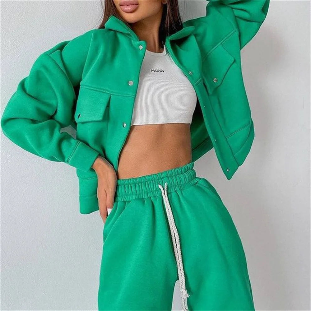 Outfits Autumn Winter Warm Women Sweatsuit Button Down Jacket Sweater+pant Running Jogging Fitness Athletic Casual Set Tracksuit