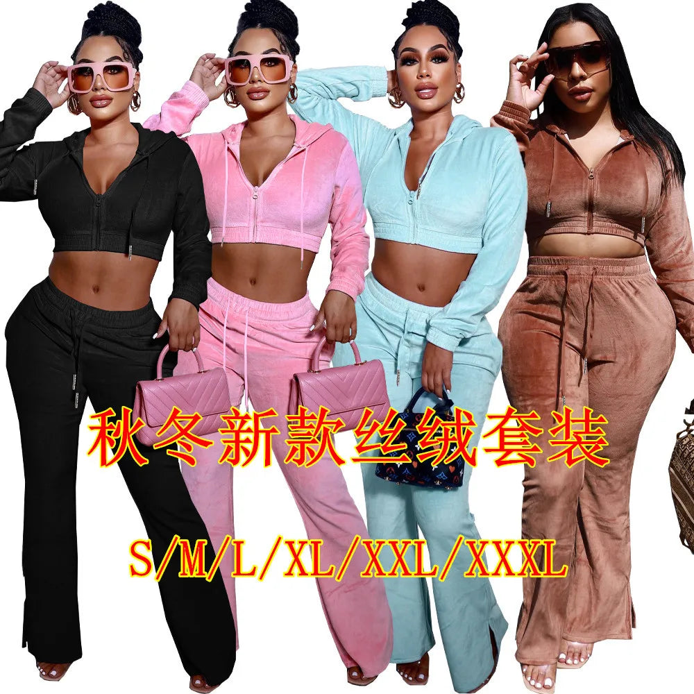 Velvet Women Tracksuit Outfits Loose Hoodie Jacket Sweatshirt+pant Running Jogging Athletic Leisure Exercise Suit Set Sweatsuit