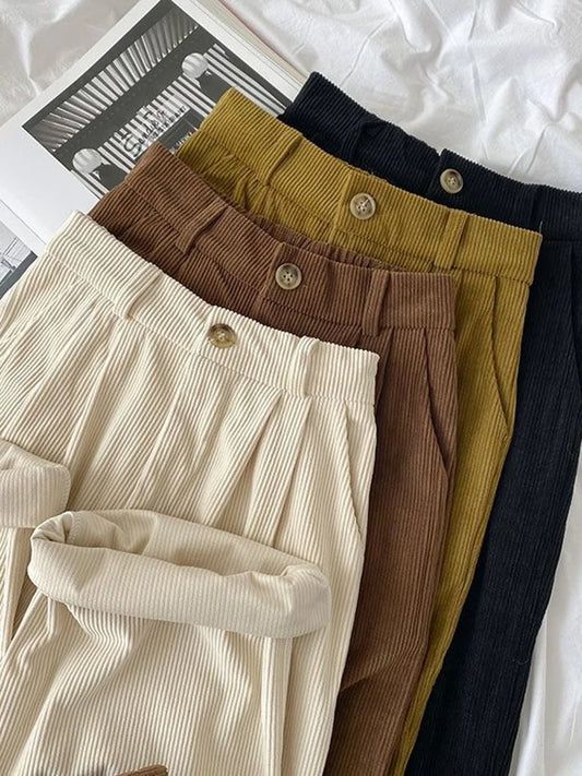 Vintage High Waist Corduroy Pants Women